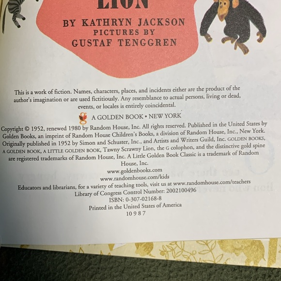 Little Golden Book Tawny, Scrawny Lion. 1980.  Approximately 6 3/4” x 8” - Picture 2 of 4